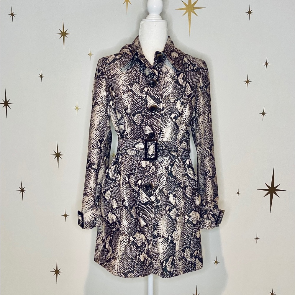 Belted Snakeskin Print Coat